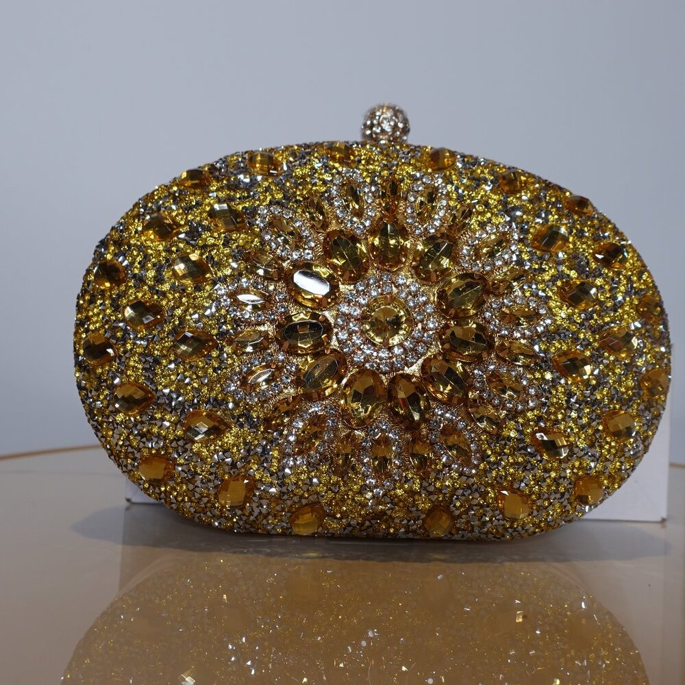RAMLA Rhinestone faux diamond Gold Handmade Evening Clutch Womens Prom Party